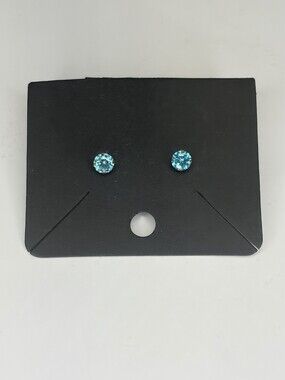 14K JCM Yellow Gold Round Blue CZ Stud Earrings 6mm Solitaire Solitaire Post